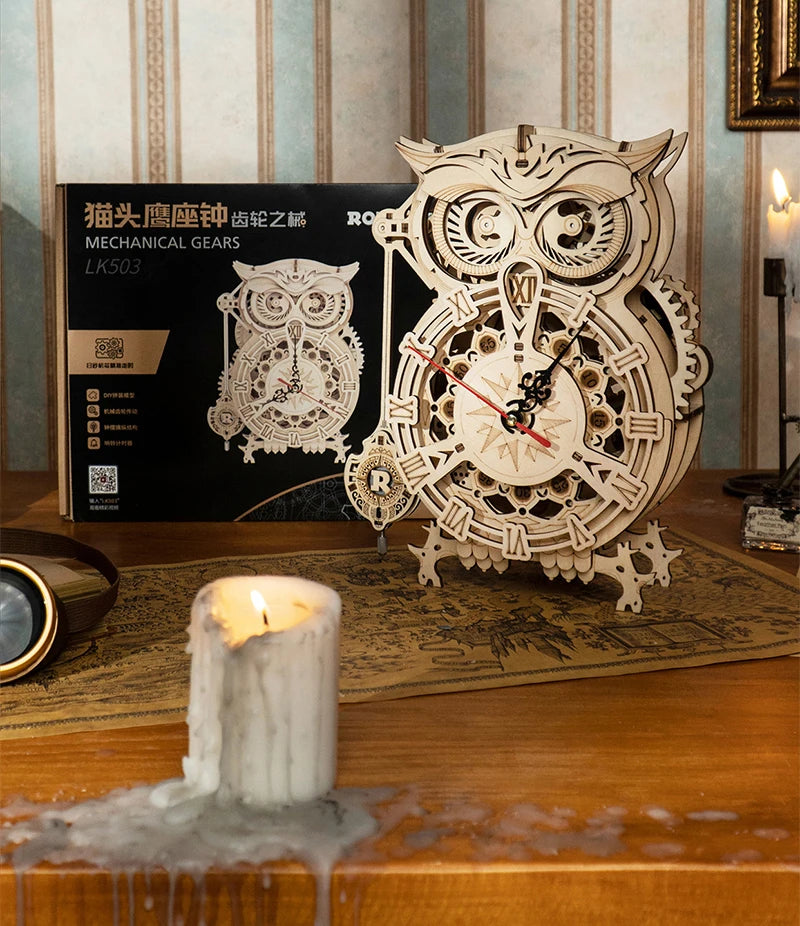 OWL Clock Mechanical Gear 3D Wooden Puzzle - DIYTime