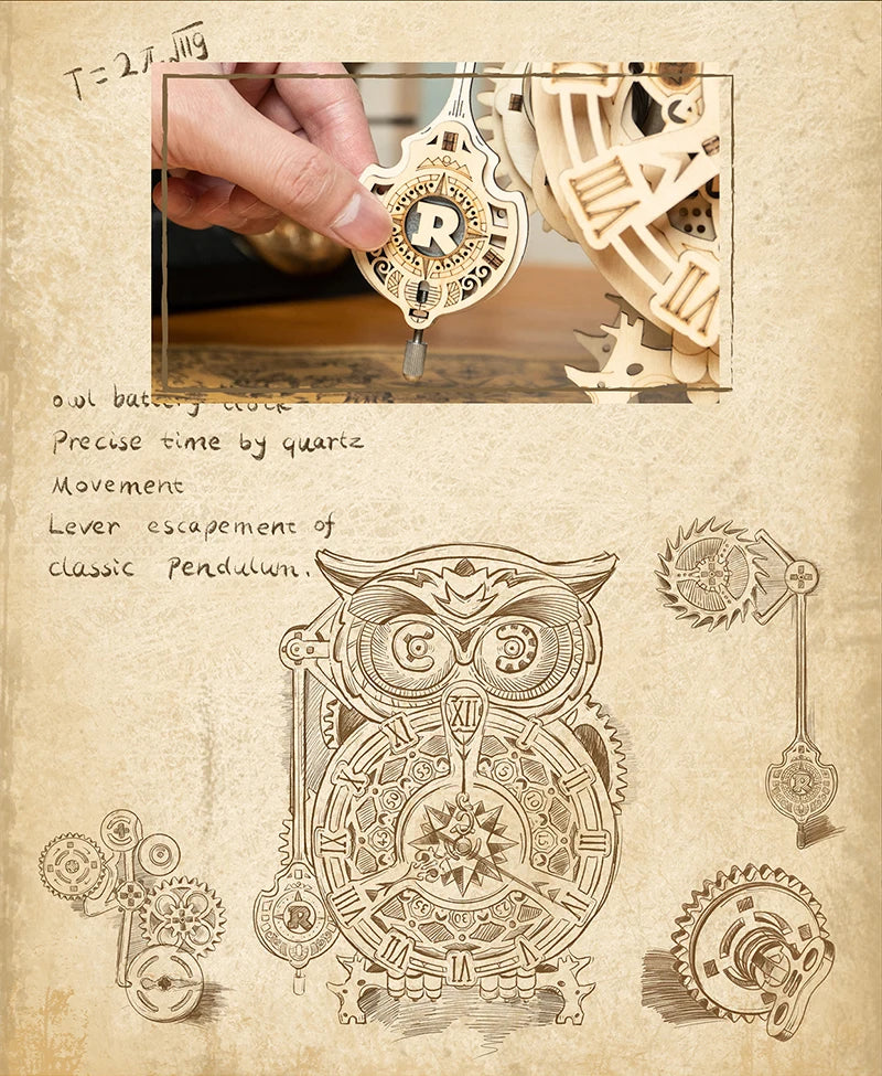 OWL Clock Mechanical Gear 3D Wooden Puzzle - DIYTime