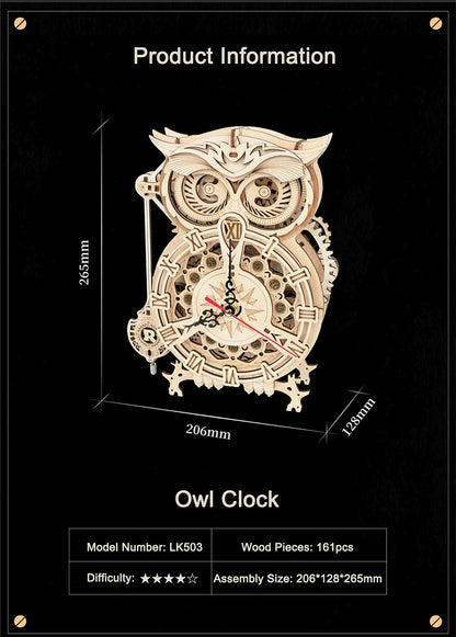 OWL Clock Mechanical Gear 3D Wooden Puzzle - DIYTime