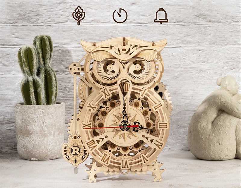 OWL Clock Mechanical Gear 3D Wooden Puzzle - DIYTime