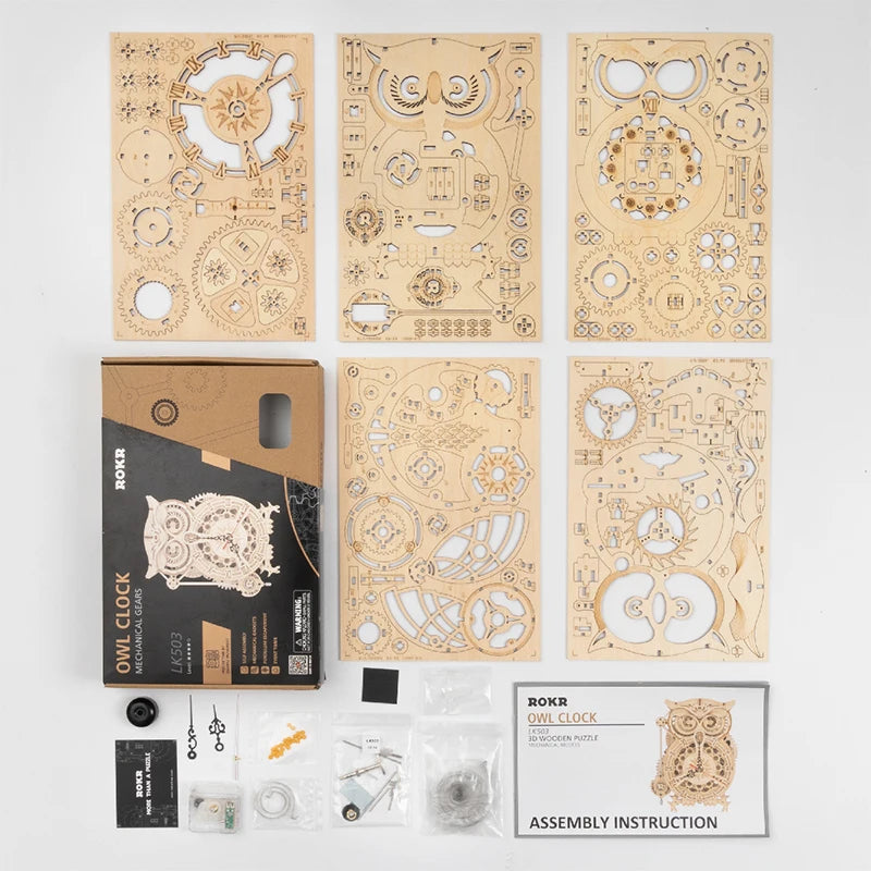 OWL Clock Mechanical Gear 3D Wooden Puzzle - DIYTime