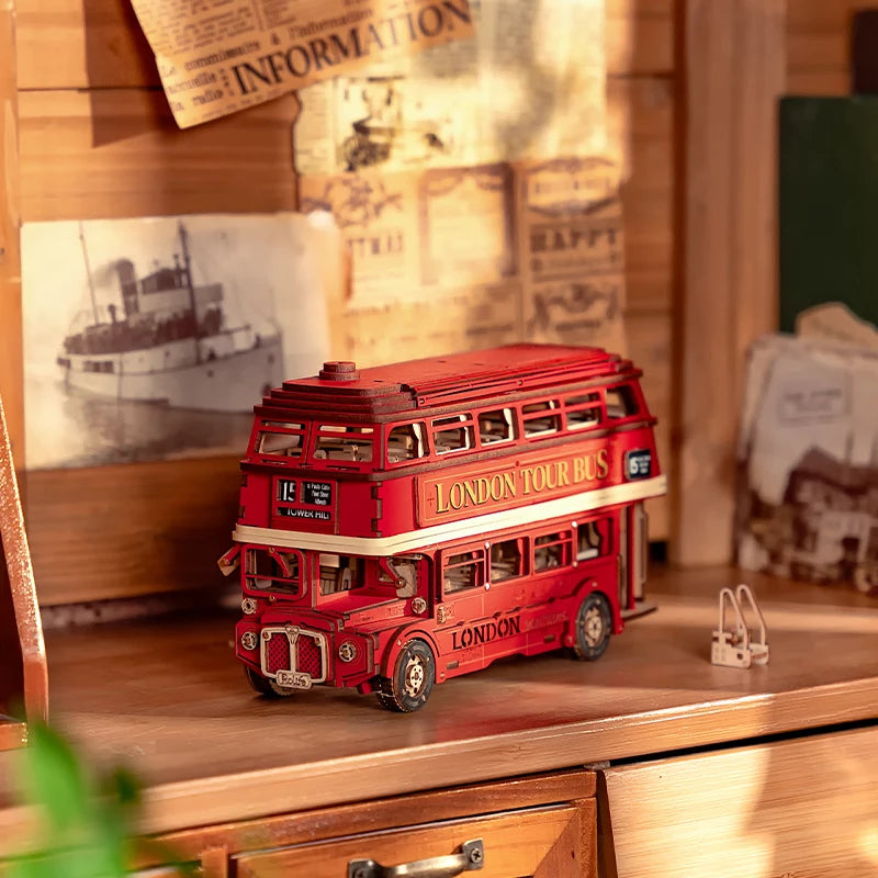 Robotime London Tour Bus 3D Wooden Puzzles Miniature - DIYTime