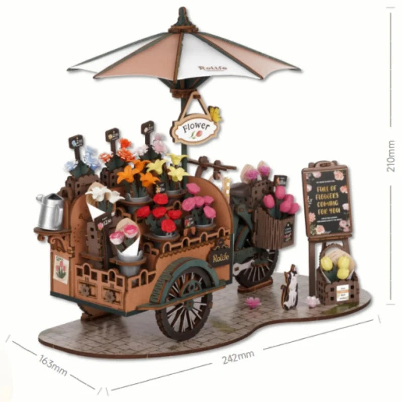 Robotime Blossom Cart 3D Wooden Puzzles Miniature - DIYTime