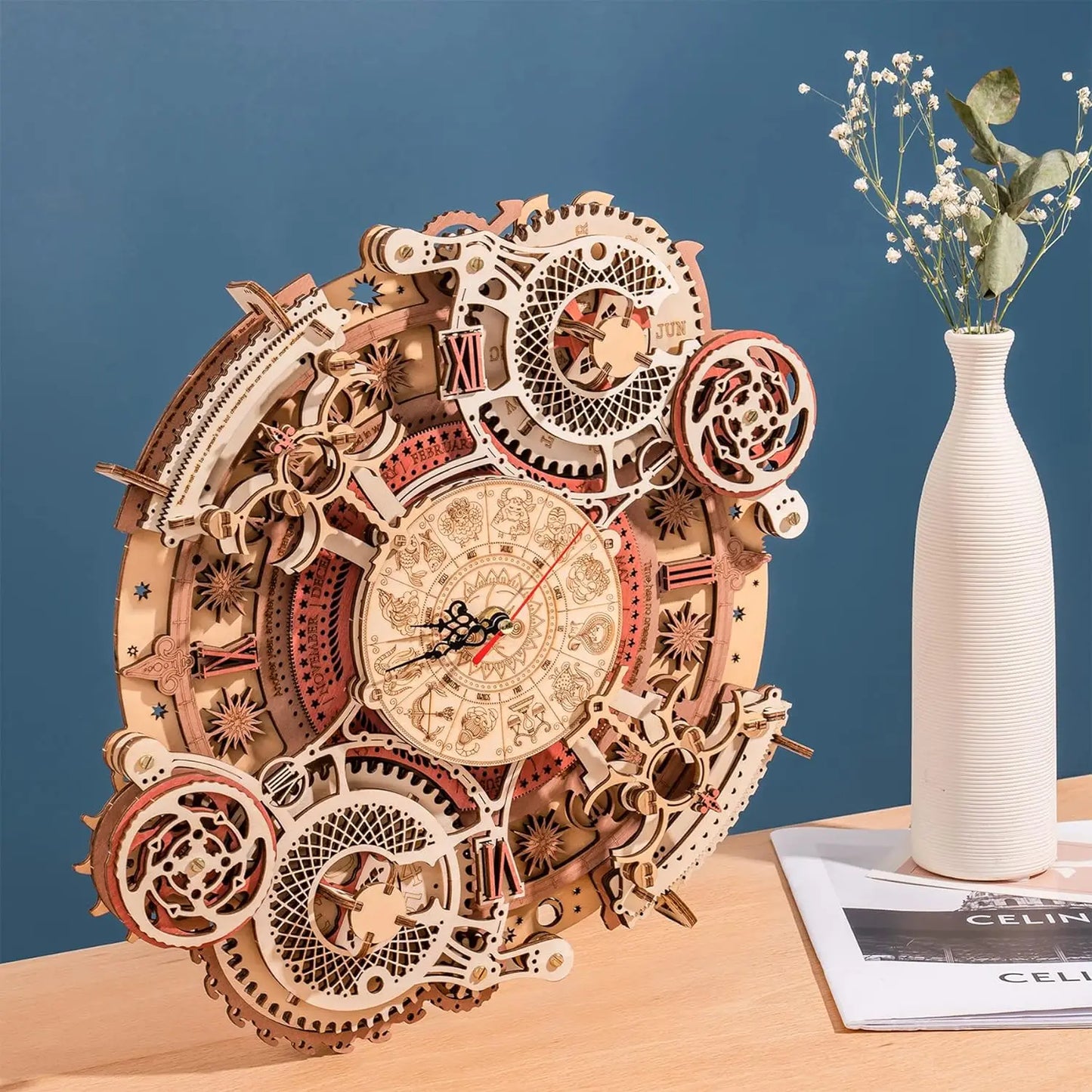 Zodiac Wall Clock Mechanical Time Art Engine 3D Wooden Puzzle - DIYTime