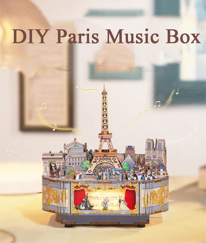 Music Box Paris 3D Wooden Puzzles Miniature - DIYTime