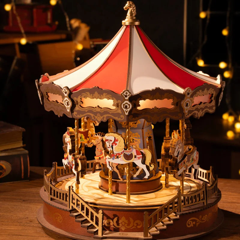 Robotime Carousel Music Box 3D Wooden Puzzles Miniature - DIYTime