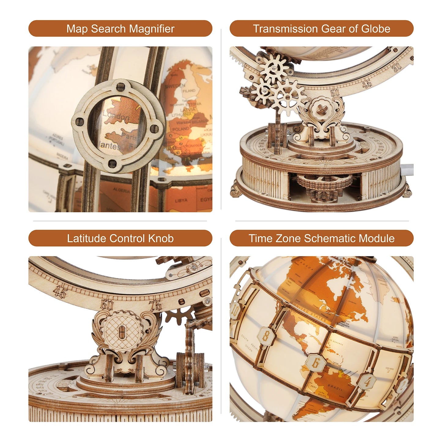 Luminous 3D Magnifying Globe Wooden Puzzle - DIYTime