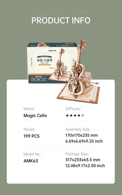 Magic Cello Mechanical Music Box & Music Instruments 3D Wooden Puzzle - DIYTime