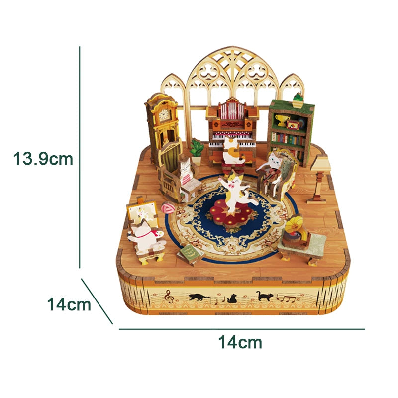 Cat's Party Music 3D Wooden Puzzles Miniature - DIYTime