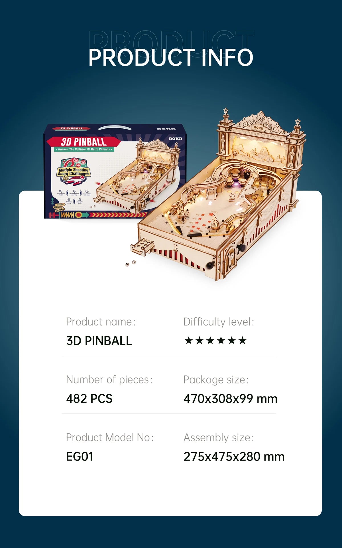 Pinball Machine 3D Wooden Puzzle Kit - DIYTime