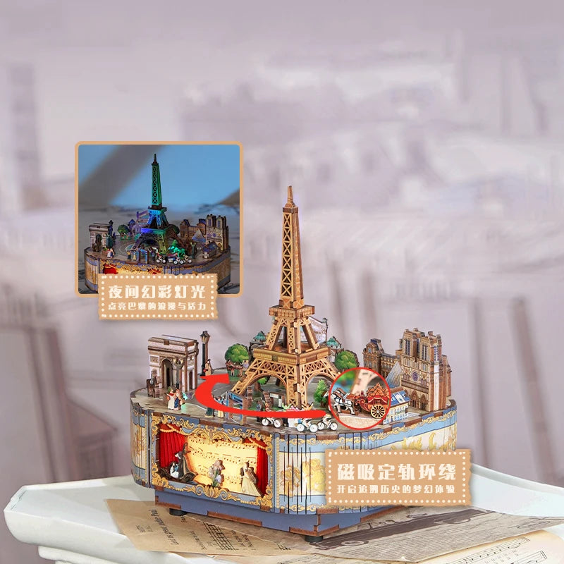 Music Box Paris 3D Wooden Puzzles Miniature - DIYTime