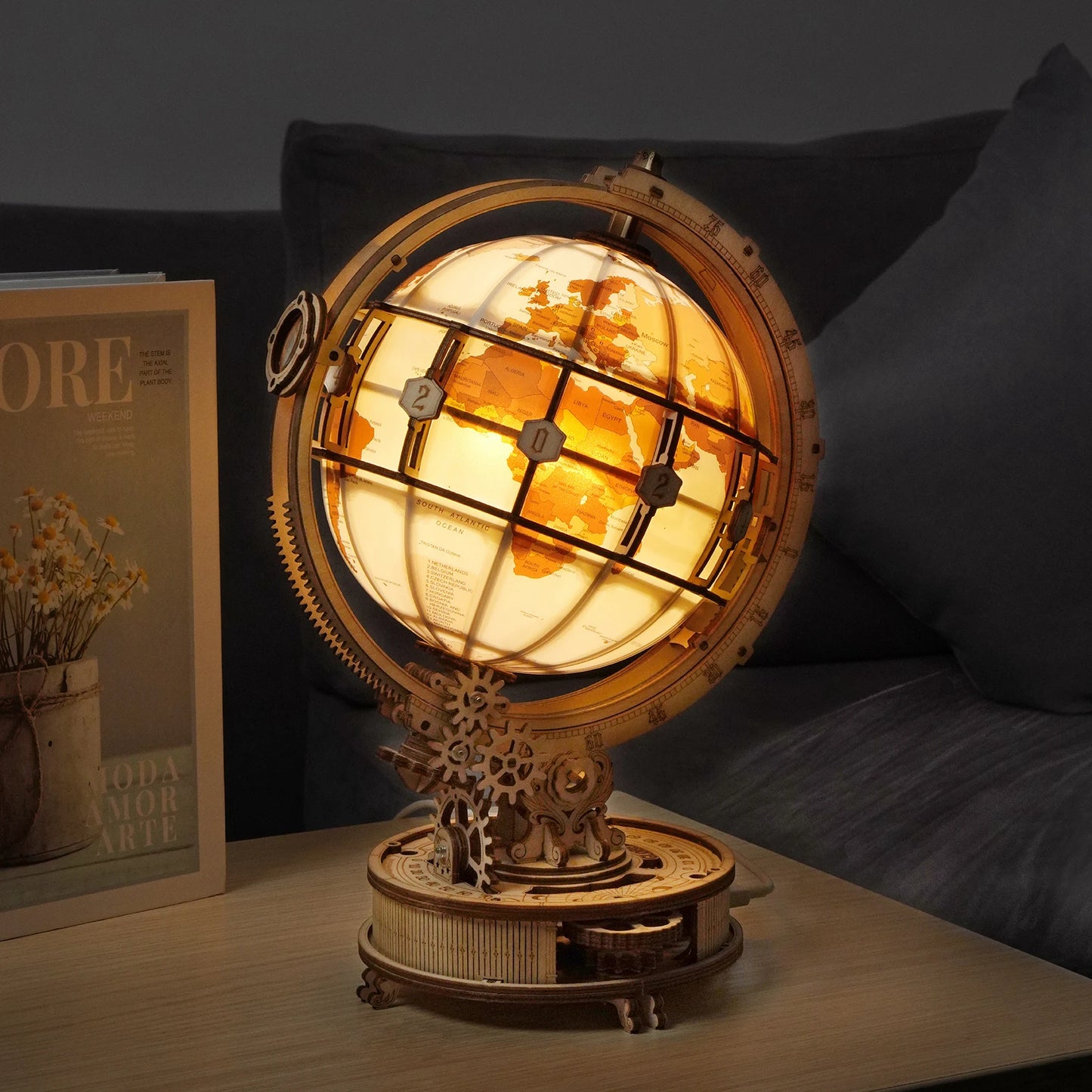 Luminous 3D Magnifying Globe Wooden Puzzle - DIYTime