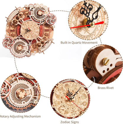 Zodiac Wall Clock Mechanical Time Art Engine 3D Wooden Puzzle - DIYTime