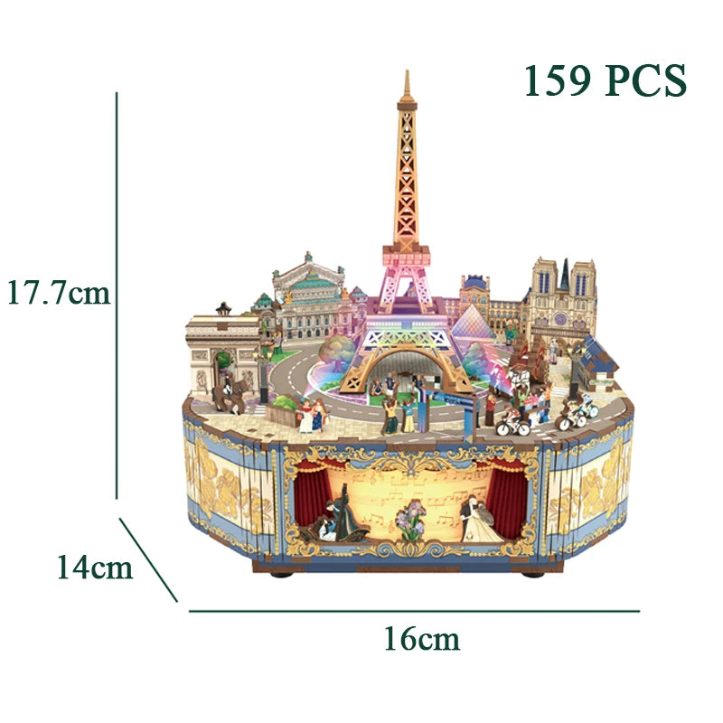 Music Box Paris 3D Wooden Puzzles Miniature - DIYTime