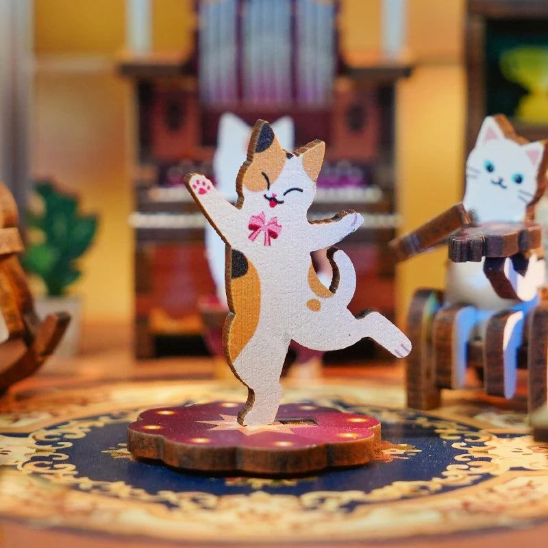 Cat's Party Music 3D Wooden Puzzles Miniature - DIYTime