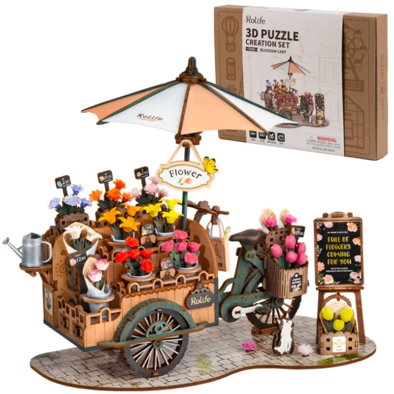 Robotime Blossom Cart 3D Wooden Puzzles Miniature - DIYTime