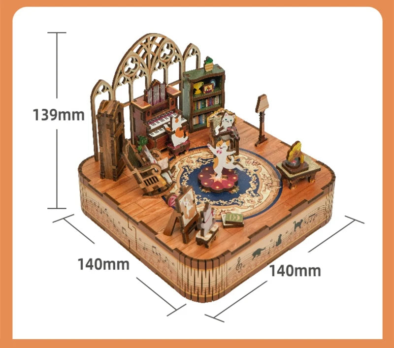 Cat's Party Music 3D Wooden Puzzles Miniature - DIYTime