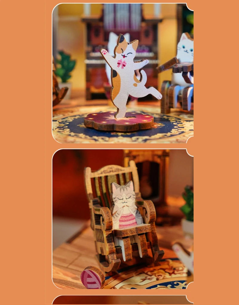 Cat's Party Music 3D Wooden Puzzles Miniature - DIYTime