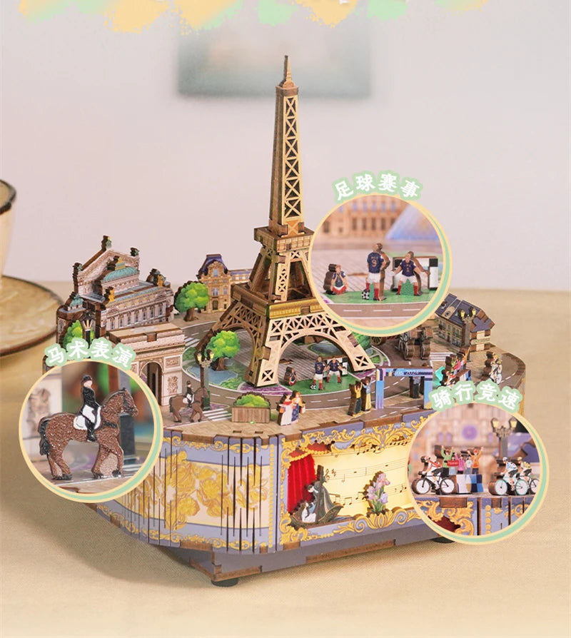 Music Box Paris 3D Wooden Puzzles Miniature - DIYTime