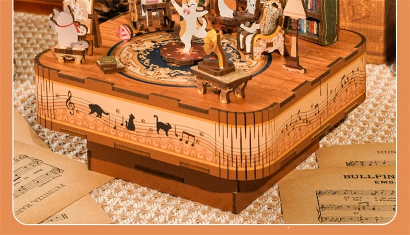 Cat's Party Music 3D Wooden Puzzles Miniature - DIYTime