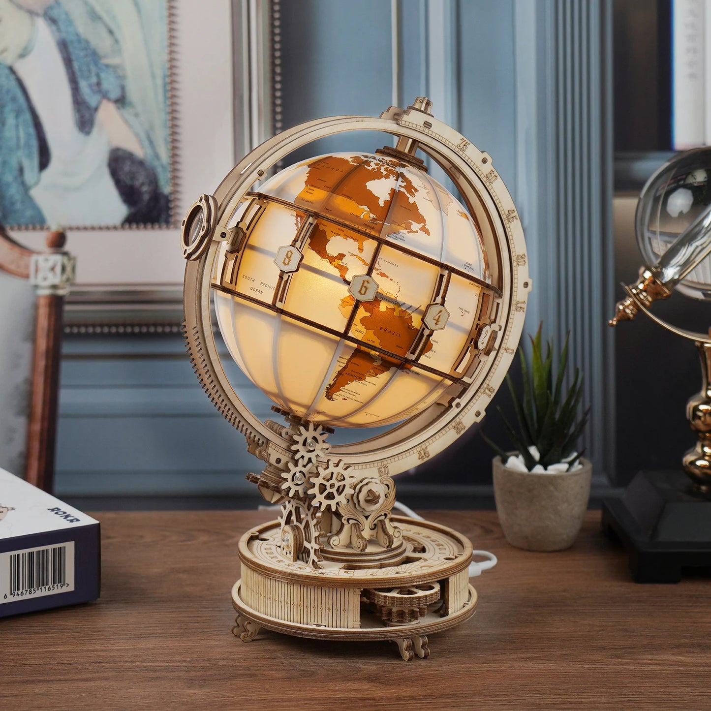 Luminous 3D Magnifying Globe Wooden Puzzle - DIYTime