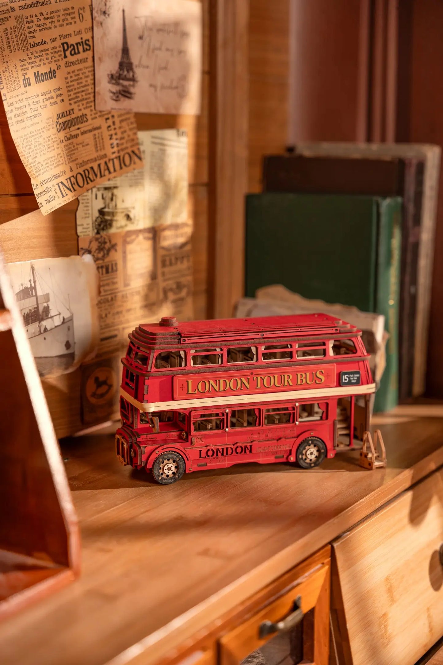 Robotime London Tour Bus 3D Wooden Puzzles Miniature - DIYTime