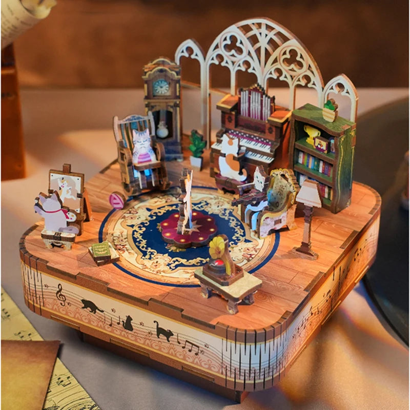 Cat's Party Music 3D Wooden Puzzles Miniature - DIYTime