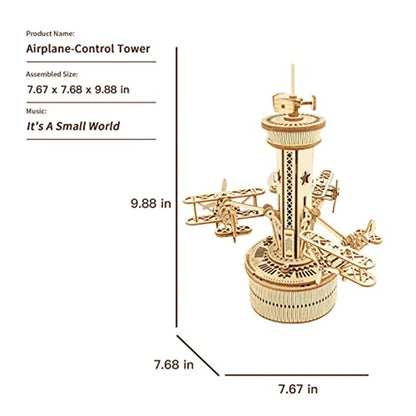 Airplane Control Tower Mechanical Music Box 3D Wooden Puzzle - DIYTime