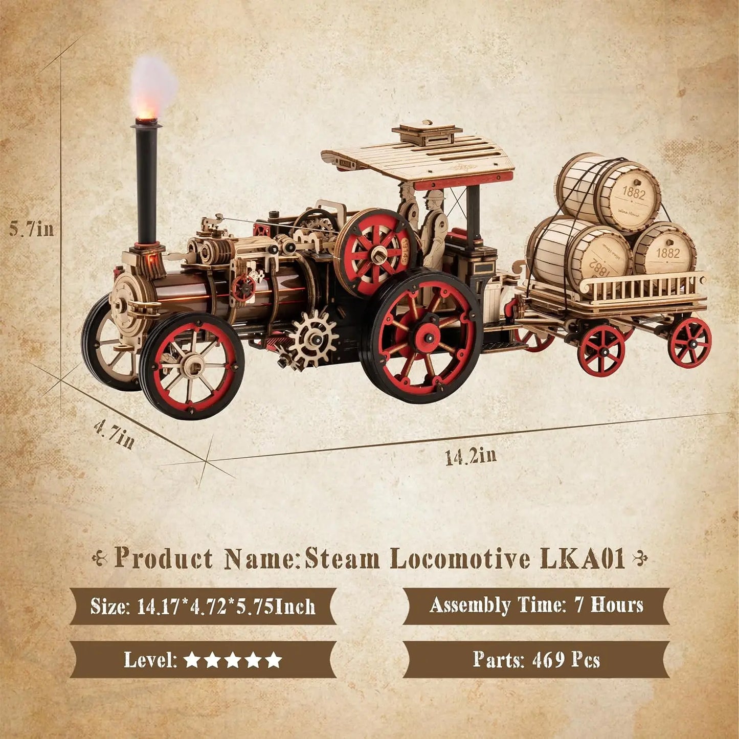 Mechanical Steam Engine 3D Wooden Puzzle - DIYTime