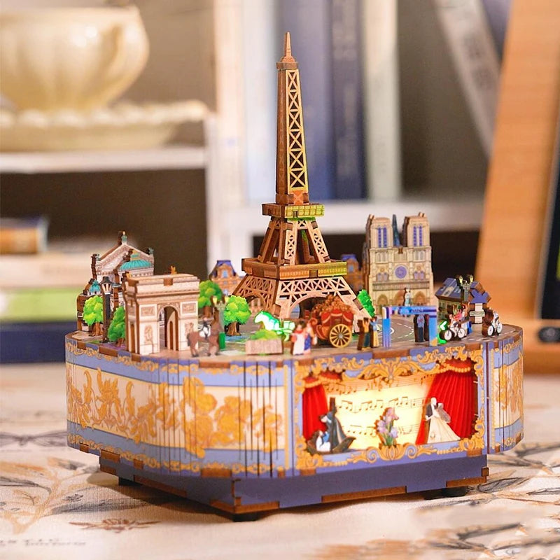 Music Box Paris 3D Wooden Puzzles Miniature - DIYTime