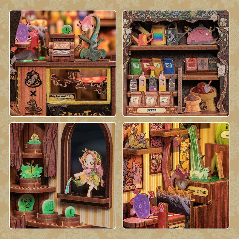 Fantasy Plant Shop Book Nook 3D Wooden Puzzle - DIYTime