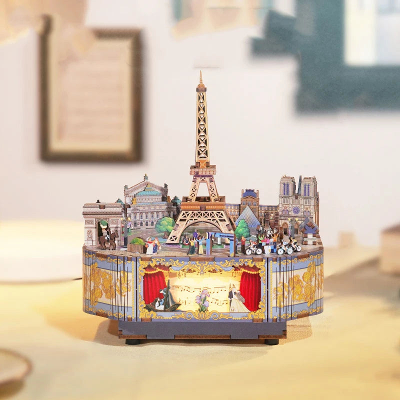 Music Box Paris 3D Wooden Puzzles Miniature - DIYTime