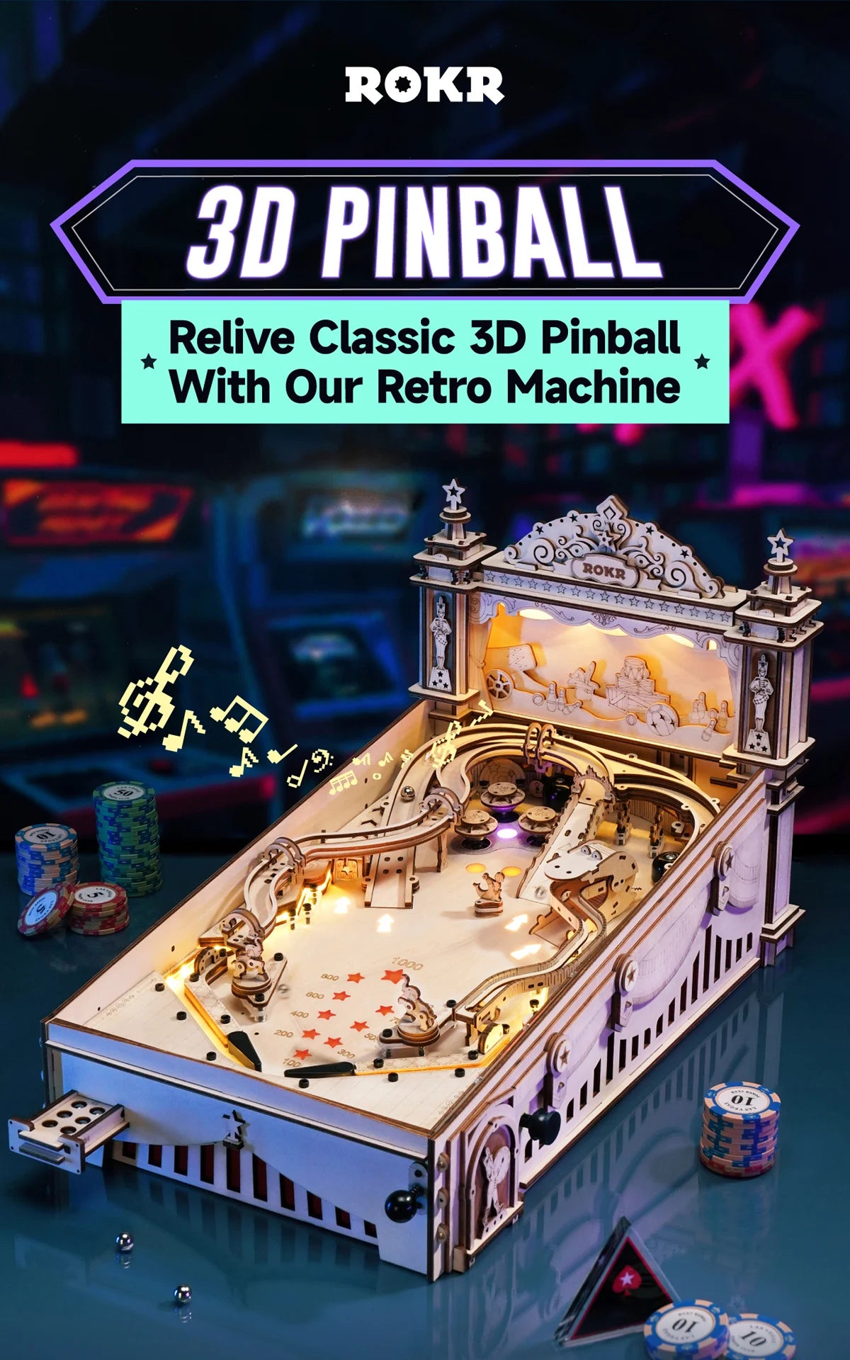 Pinball Machine 3D Wooden Puzzle Kit - DIYTime