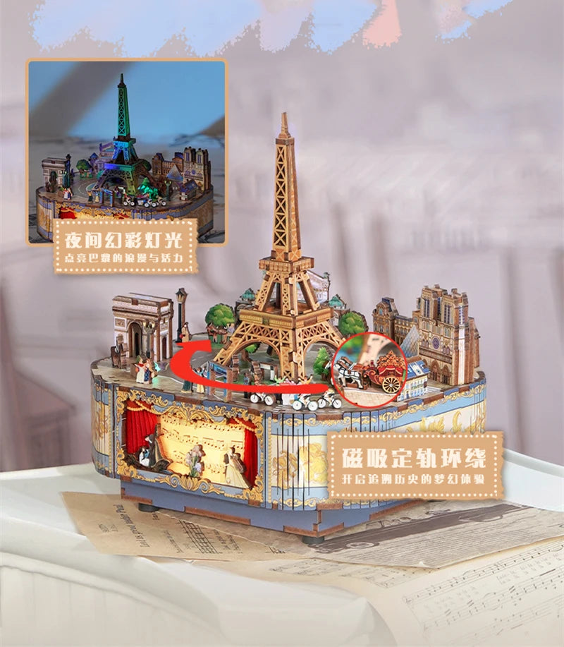 Music Box Paris 3D Wooden Puzzles Miniature - DIYTime