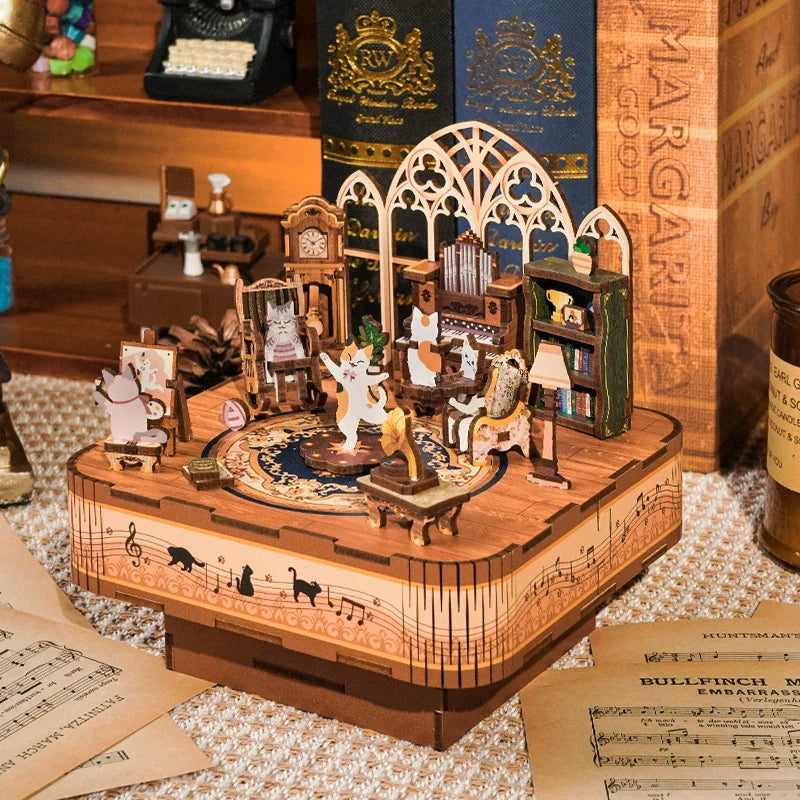 Cat's Party Music 3D Wooden Puzzles Miniature - DIYTime